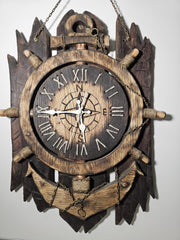 Nautische Rustikale Wanduhr – Anker- & Schiffsrad-Design