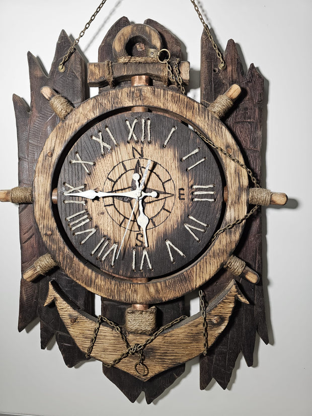 Nautische Rustikale Wanduhr – Anker- & Schiffsrad-Design