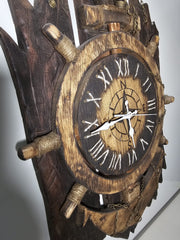 Nautische Rustikale Wanduhr – Anker- & Schiffsrad-Design