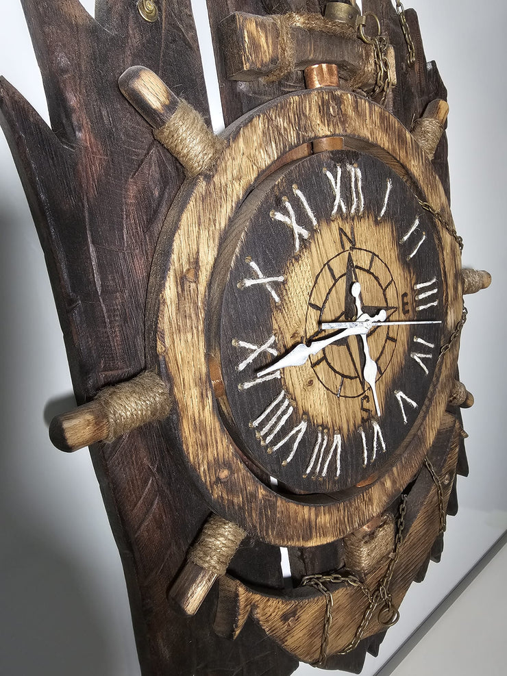 Nautische Rustikale Wanduhr – Anker- & Schiffsrad-Design