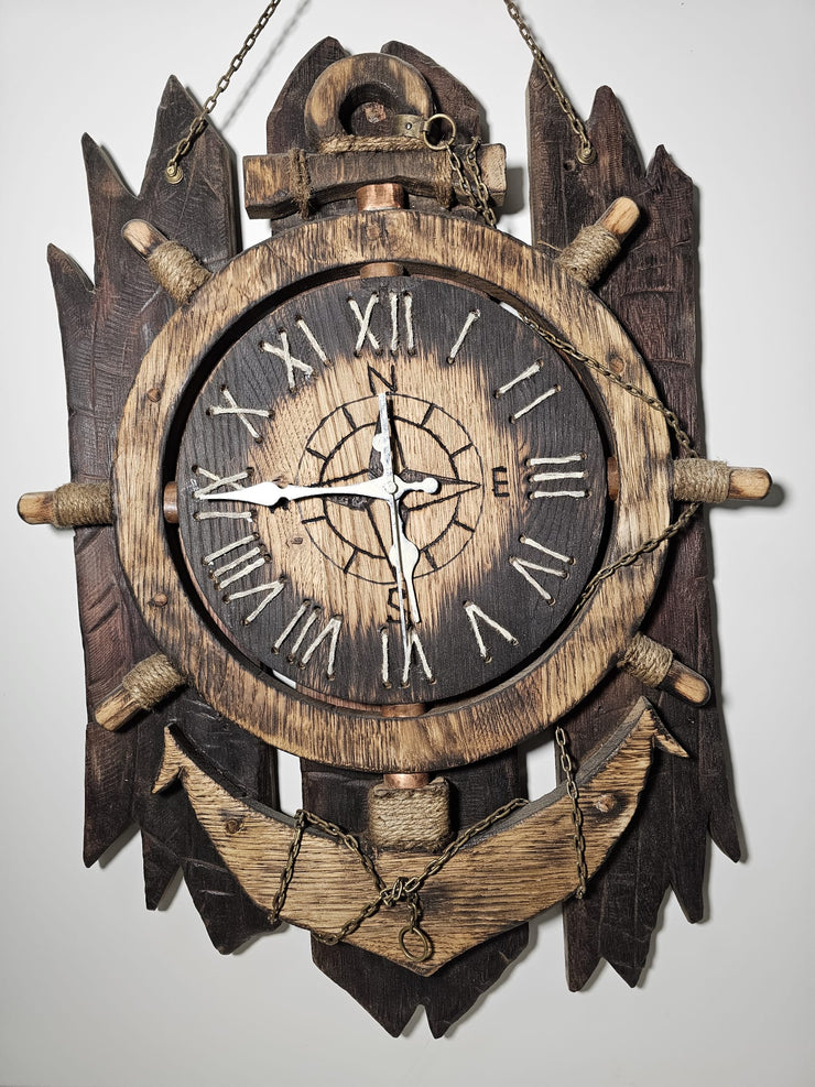 Nautische Rustikale Wanduhr – Anker- & Schiffsrad-Design