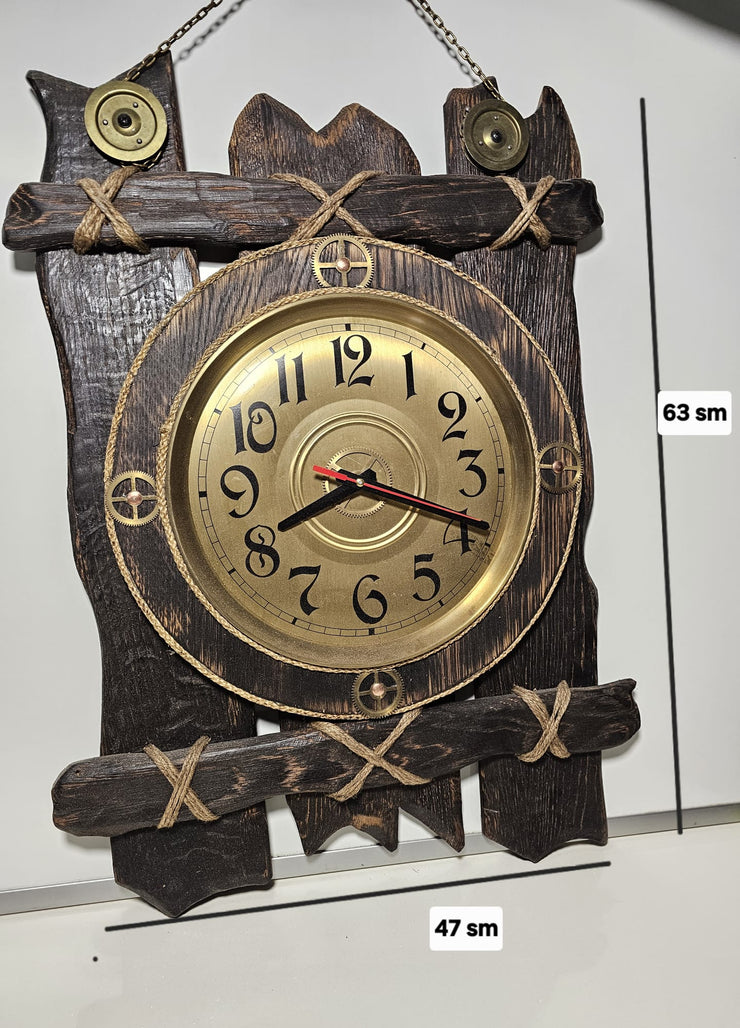 Vintage Rustikale Wanduhr – Eulen-inspiriertes Holzdesign